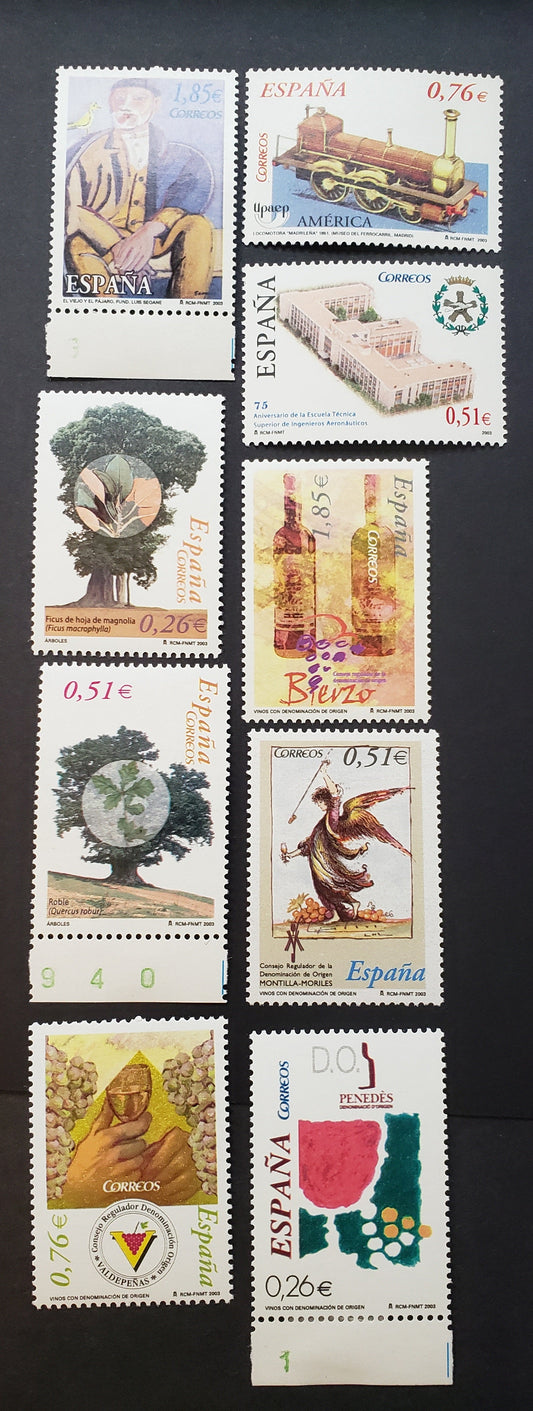 Lot 235 Spain SC#3228/3249 2003 Wine Regions / El Viejo y el Pajaro Issues, 9 VFNH Singles, Click on Listing to See ALL Pictures, 2017 Scott Classic Cat. $17.5