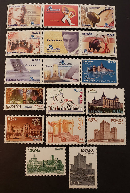 Lot 239 Spain SC#3297/3311 2004 Espana 2004 Intl. Philatelic Exhibition / Circulo Oscense Buiilding Issues, 8 VFNH Singles And 3 Pairs + Label, Click on Listing to See ALL Pictures, 2017 Scott Classic Cat. $19.3