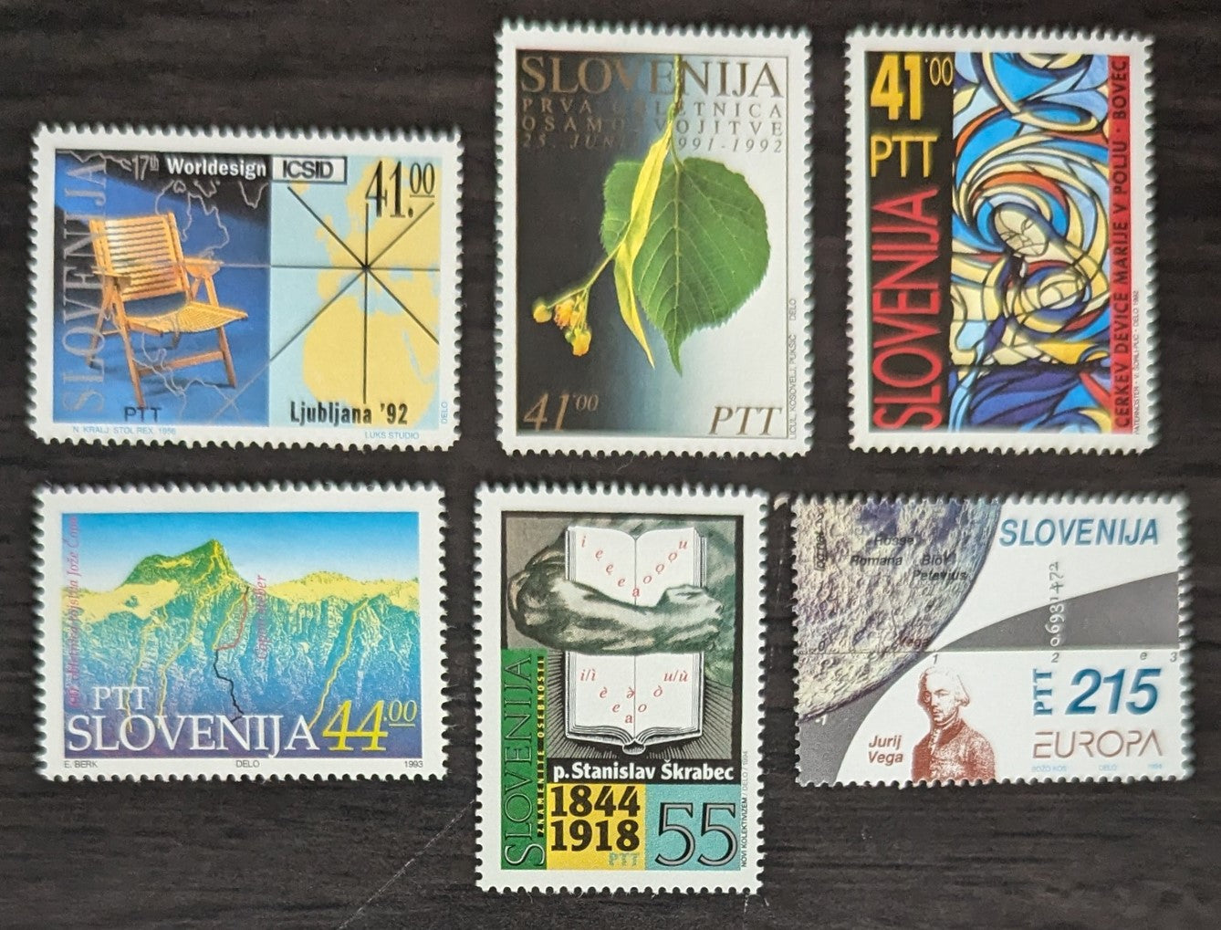 Lot 23 Slovenia SC#138/195 1992-1994 Int'l Conference of Interior Designers - Europa Issues, 6 VFOG Singles, 2017 Scott Cat. $10.35