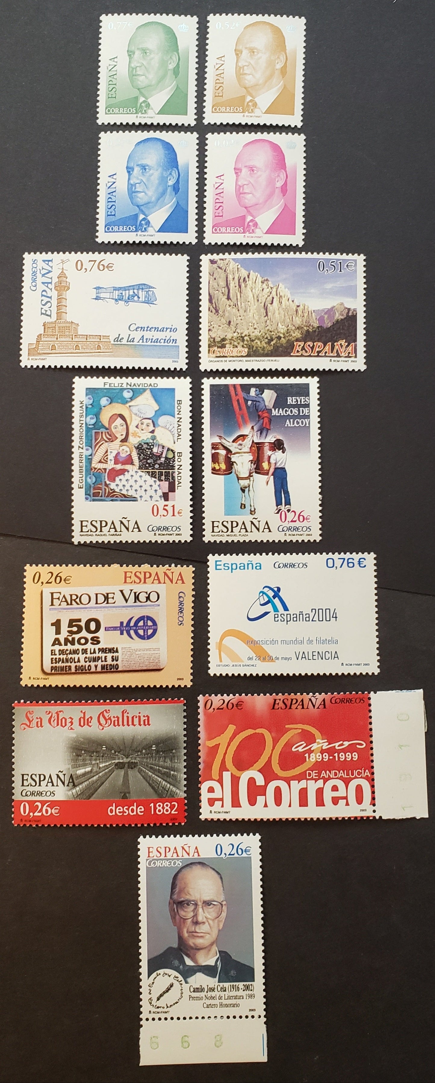 Lot 240 Spain SC#3250/3274 2004 Newspapers / King Juan Carlos Issues, 13 VFNH Singles, Click on Listing to See ALL Pictures, 2017 Scott Classic Cat. $13.5