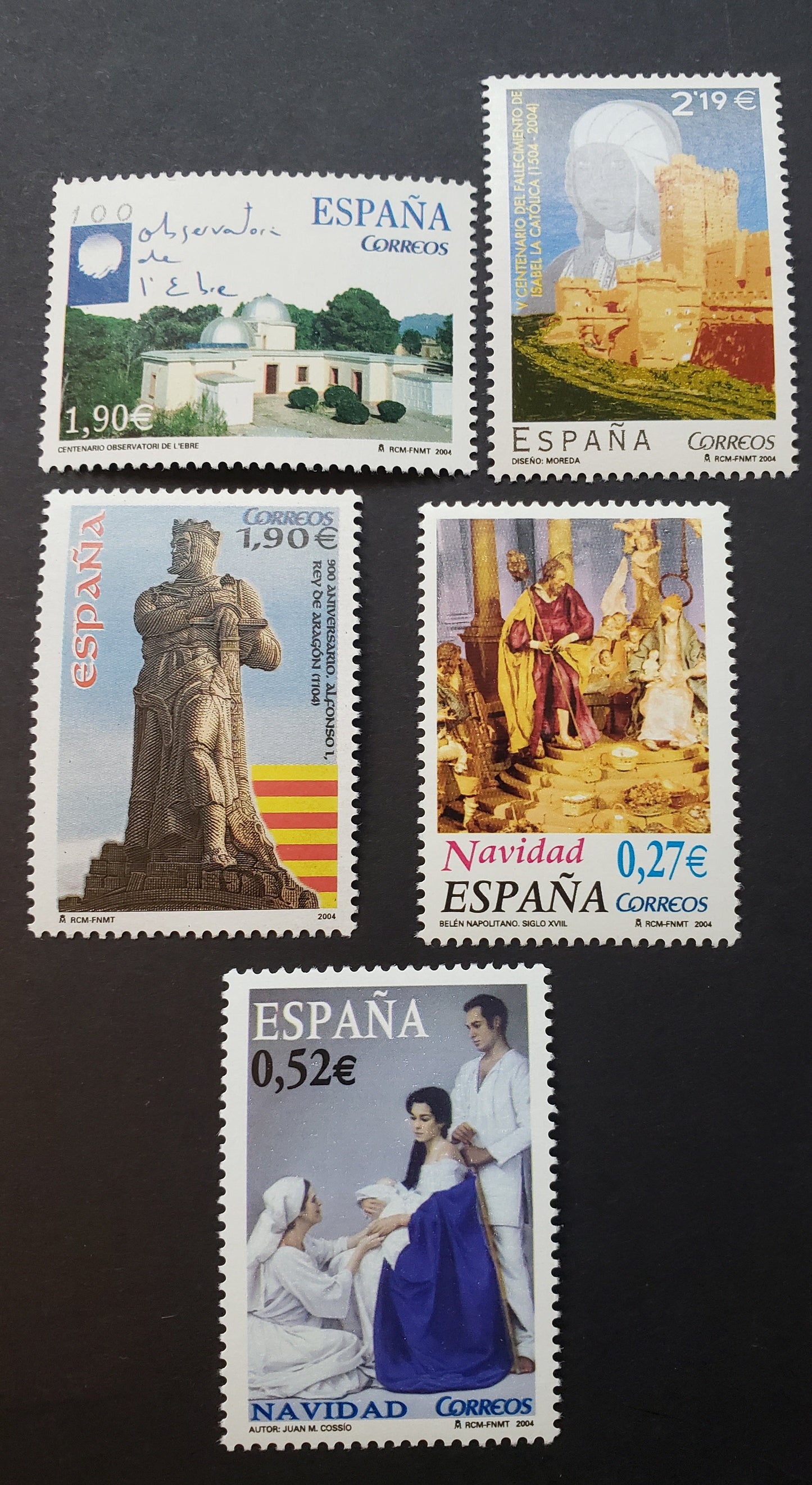 Lot 245 Spain SC#3327/3331 2004 Ebre Observatory / Queen Isabella I Issues, 5 VFNH Singles, Click on Listing to See ALL Pictures, 2017 Scott Classic Cat. $18.25