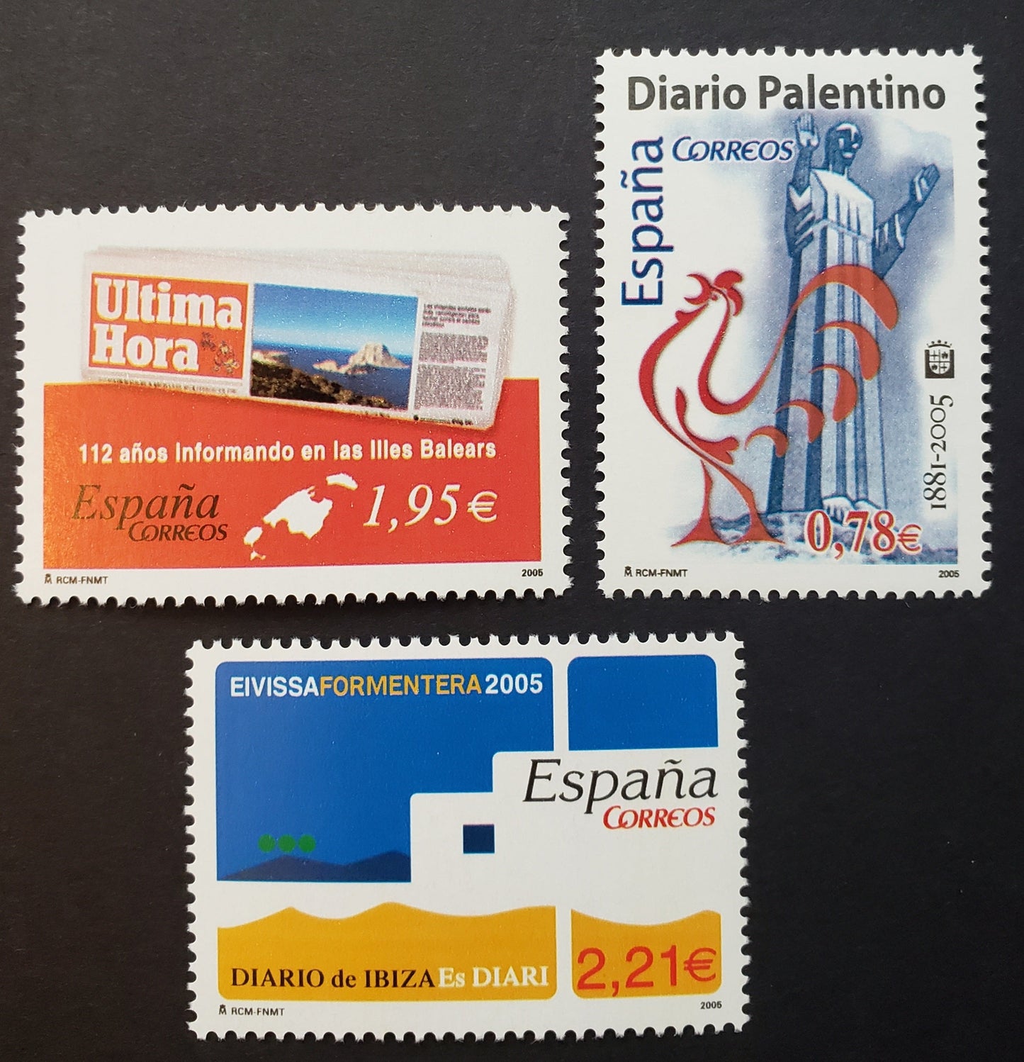 Lot 249 Spain SC#3360/3362 2005 Newspaper Anniversaries Issue, 3 VFNH Singles, Click on Listing to See ALL Pictures, 2017 Scott Classic Cat. $12.15