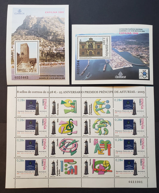 Lot 254 Spain SC#3364/3412 2005-2006 EXFILNA 2005 / EXFILNA 2006, 2 VFNH Souvenir Sheets And A Sheet Of 8 +Labels, Click on Listing to See ALL Pictures, 2017 Scott Classic Cat. $17.35