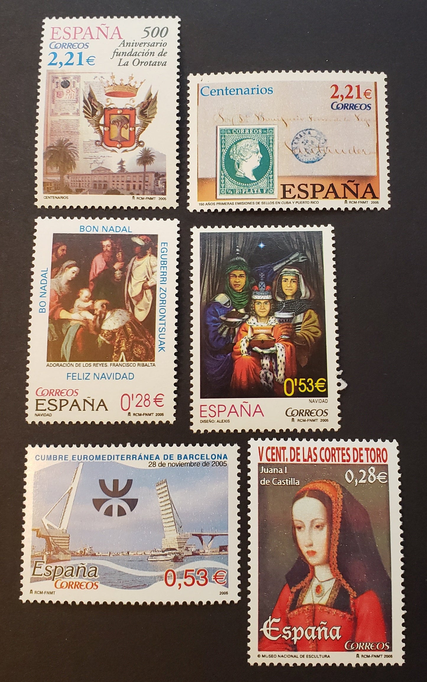 Lot 255 Spain SC#3377/3385 2005 La Orotava / Queen Juana Of Castile Issues, 6 VFNH Singles, Click on Listing to See ALL Pictures, 2017 Scott Classic Cat. $14.9