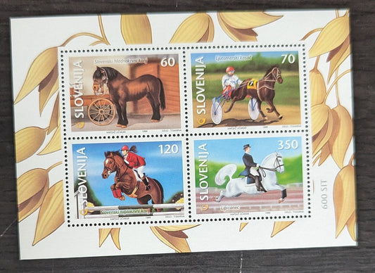 Lot 25 Slovenia SC#356a 60t-350t Multicolored 1999 Horses Issue, A VFNH Sheet of 4, Click on Listing to See ALL Pictures, 2017 Scott Cat. $11