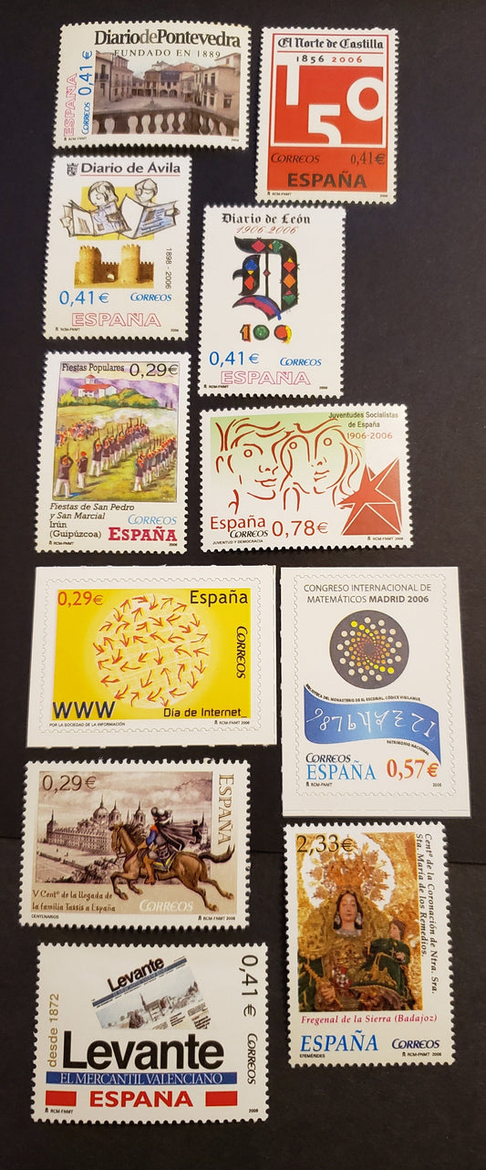 Lot 260 Spain SC#3405/3418 2006 Newspaper Anniversaries / San Pedro And San Marcial Festivals Issues, 11 VFNH Singles, Click on Listing to See ALL Pictures, 2017 Scott Classic Cat. $17.25