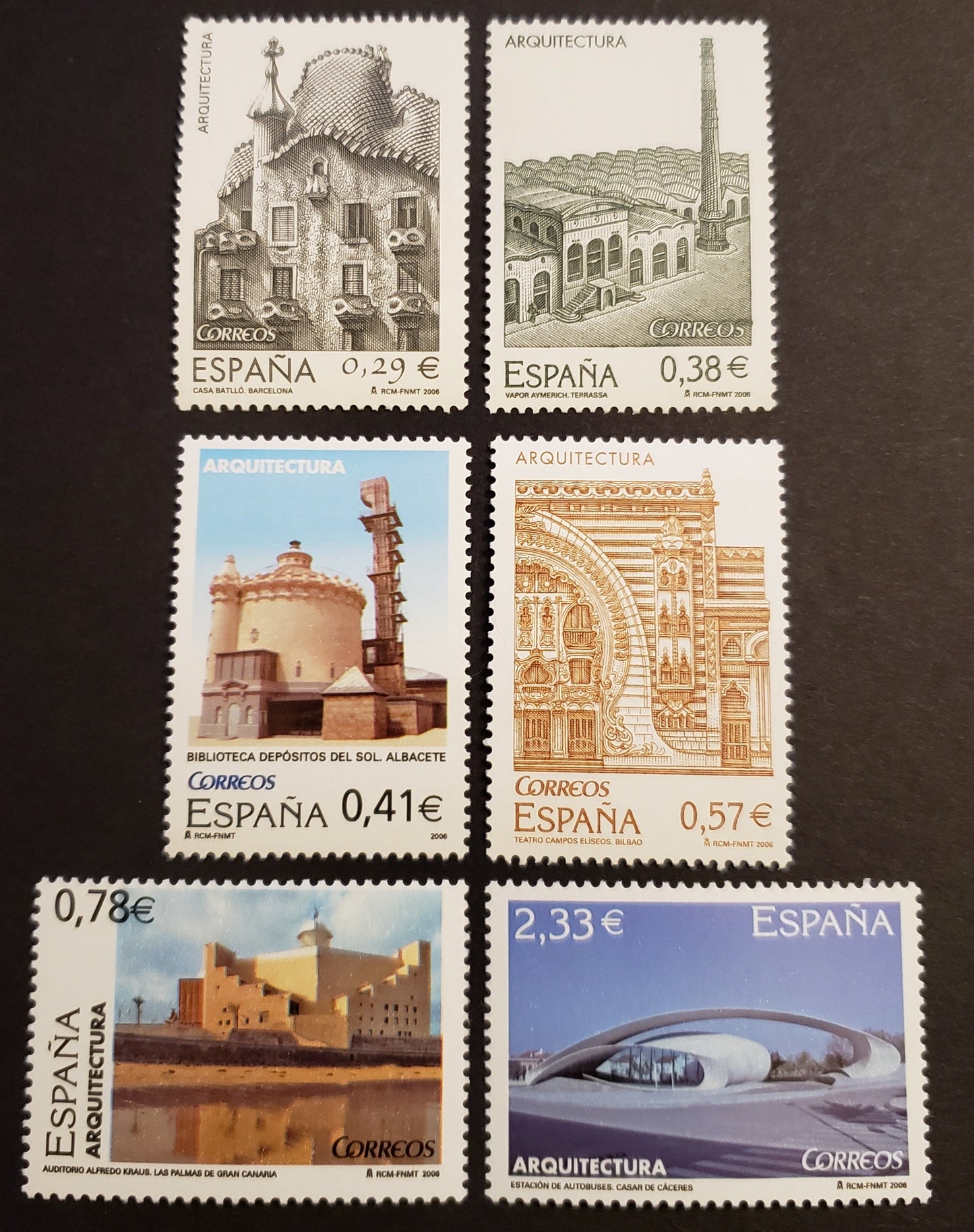 Lot 261 Spain SC#2419/2424 2006 Architecture Issue, 6 VFNH Singles, Click on Listing to See ALL Pictures, 2017 Scott Classic Cat. $12