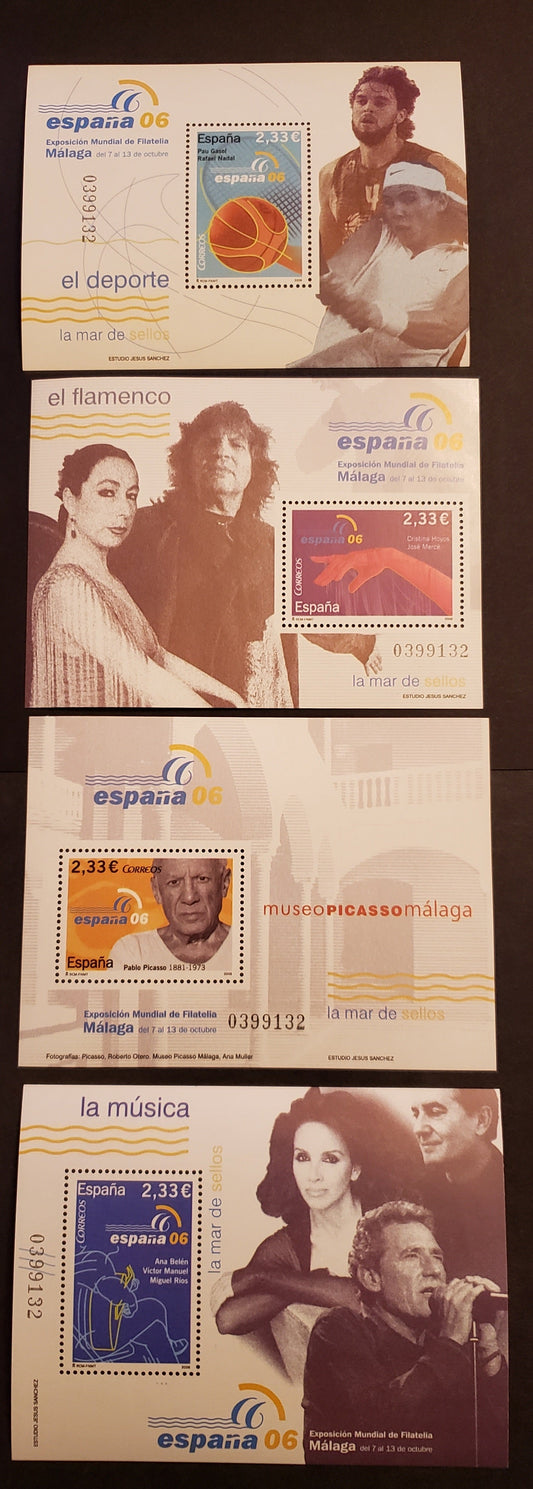 Lot 265 Spain SC#3450/3453 2006 Espana '06 World Philatelic Exhibition Issue, 4 VFNH Souvenir Sheets, Click on Listing to See ALL Pictures, 2017 Scott Classic Cat. $24