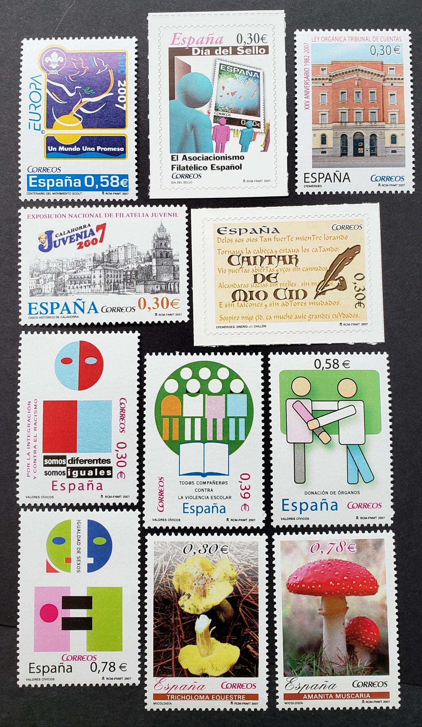 Lot 270 Spain SC#3490/3506 2007 Europa / Mushrooms Issues, 11 VFNH Singles, Click on Listing to See ALL Pictures, 2017 Scott Classic Cat. $13.35