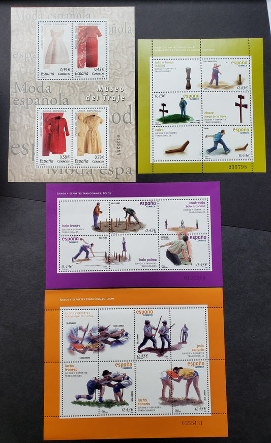 Lot 278 Spain SC#3526/2578 2007-2008 Women's Clothing / Traditional Sports Issues, 3 VFNH Sheets Of 3 And A Sheet Of 4, Click on Listing to See ALL Pictures, 2017 Scott Classic Cat. $18.25