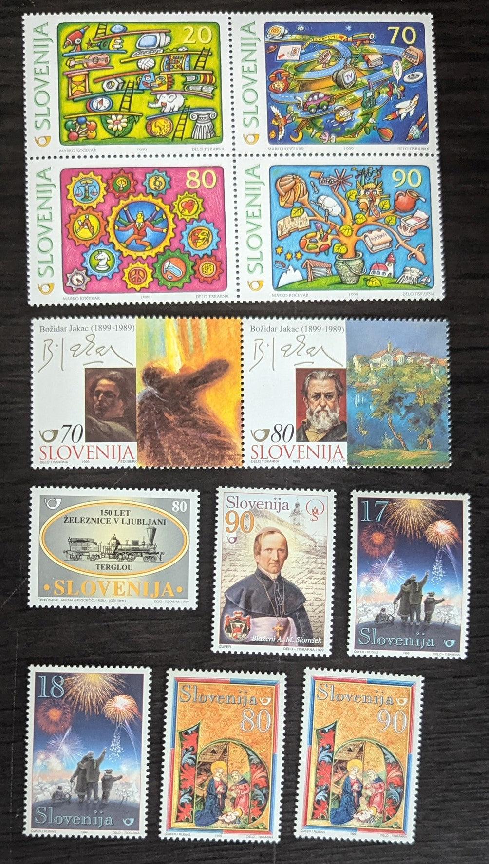 Lot 27 Slovenia SC#360a-368 1999 Towards a New Millennium - Christmas Issues, 8 VFNH Singles, Pair & Block of 4, Click on Listing to See ALL Pictures, 2017 Scott Cat. $14.25