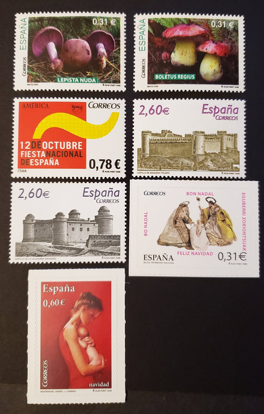 Lot 288 Spain SC#3601/3608 2008 Mushrooms / Maternitiy Issues, 7 VFNH Singles, Click on Listing to See ALL Pictures, 2017 Scott Classic Cat. $19.85