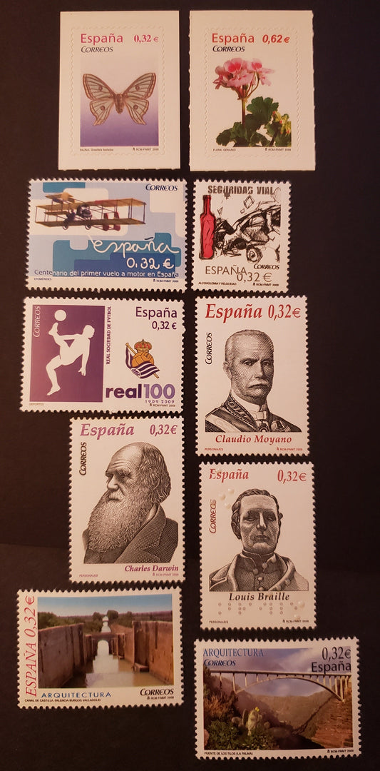 Lot 293 Spain SC#3655/3666 2009 Graellsia Isabelae / Los Tilos Bridge Issues, 10 VFNH Singles, Click on Listing to See ALL Pictures, 2017 Scott Classic Cat. $10.1