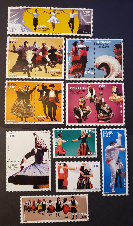 Lot 294 Spain SC#3639/3648 2009 Traditional Dances Issue, 10 VFNH Singles, Click on Listing to See ALL Pictures, 2017 Scott Classic Cat. $12.5