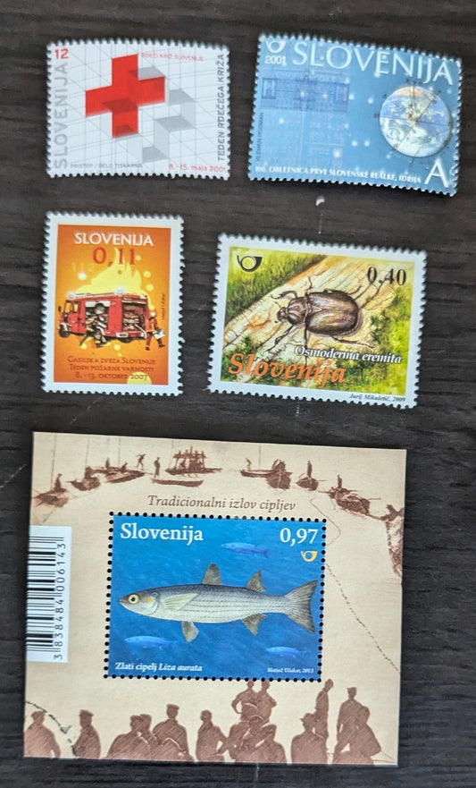 Lot 29 Slovenia SC#468/RA35 2001-2013 Foundation of First Technical High School - Marine Life Issues, 5 VFNH/OG Singles & Souvenir Sheet, Click on Listing to See ALL Pictures, 2017 Scott Cat. $6.7