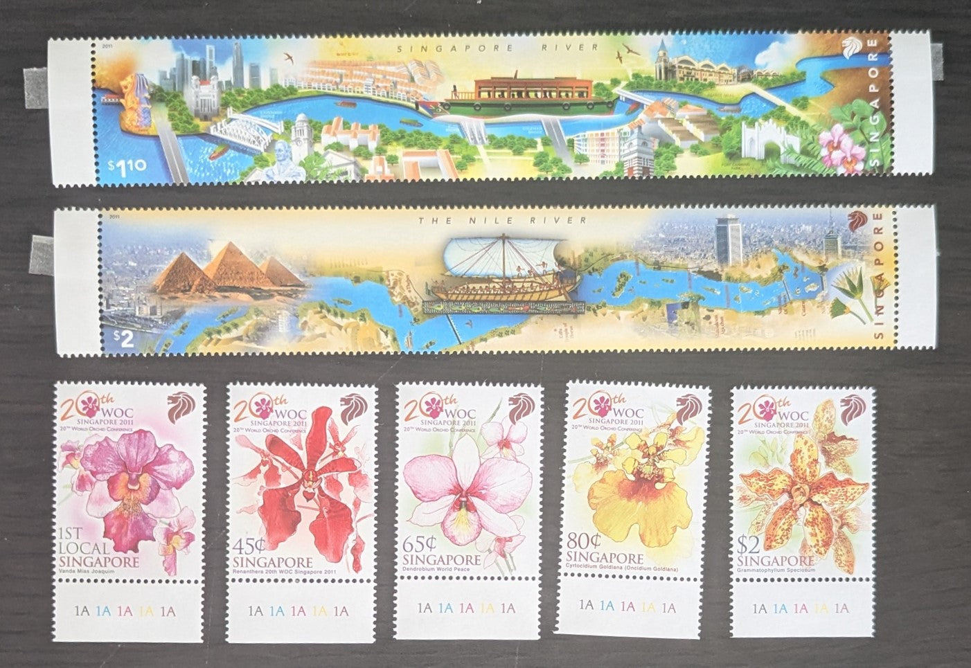 Lot 2 Singapore SC#1513/1520 2011 Rivers - Orchids Issues, 7 VFNH Singles, Click on Listing to See ALL Pictures, 2017 Scott Cat. $11.5