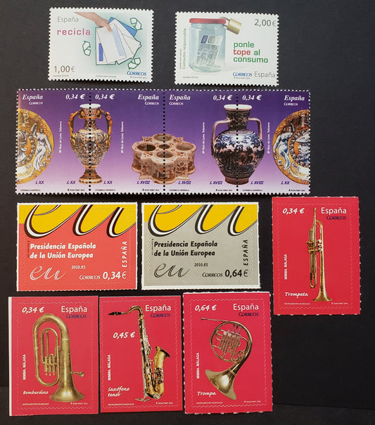 Lot 300 Spain SC#3692/3700 2010 Civic Values / Musical Instruments Issues, 8 VFNH Singles And 1 Strip Of 4, Click on Listing to See ALL Pictures, 2017 Scott Classic Cat. $19.5