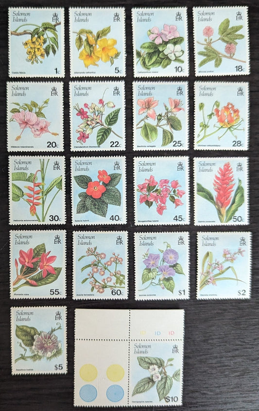 Lot 34 British Solomon Islands SC#580-596A 1987-1988 Flowering Plants Issue, 18 VFOG Singles, Click on Listing to See ALL Pictures, 2017 Scott Cat. $28.55