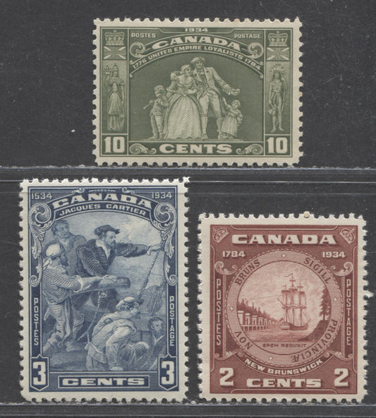 Canada #208-210 2c-10c Dull Blue - Red Brown Jacques Cartier - NB Seal, 1934-1935 Discovery Of Canada - 150th Anniversary Of New Brunswick Issue, 3 Fine & VFNH Singles