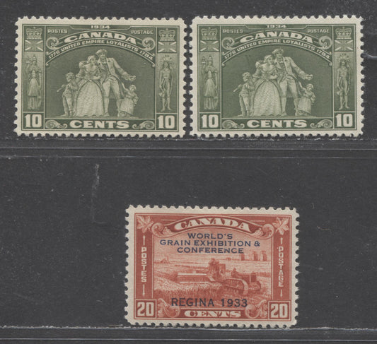 Canada #209 10c Greyish Olive Green & Olive Green Loyalists Statue, 1934 United Empire Loyalists Issue, 2 VFOG Singles