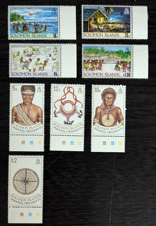 Lot 35 British Solomon Islands SC#653-660 1989-1990 Christmas - Personal Ornaments Issues, 8 VFNH Singles, Click on Listing to See ALL Pictures, 2017 Scott Cat. $15.55