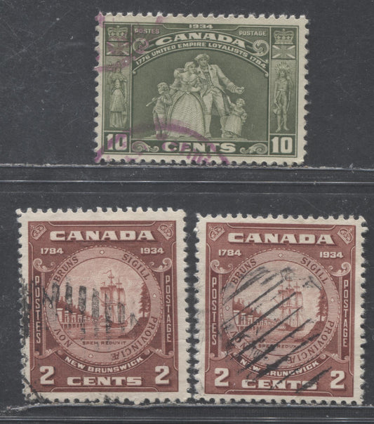 Canada #209-210 2c & 10c Red Brown, Deep Red Brown & Greyish Olive Green Loyalists Statue & NB Seal, 1934 United Empire Loyalists & Founding Of NB Issues, 3 VF Used Singles