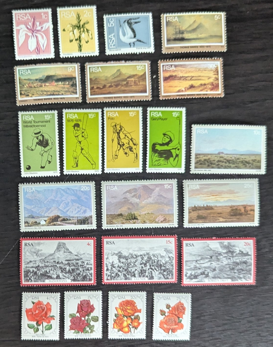 Lot 41 South Africa SC#430/528 1974-1979 Flowers - Roses Issues, 22 VFOG/NH Singles, 2017 Scott Cat. $10.65