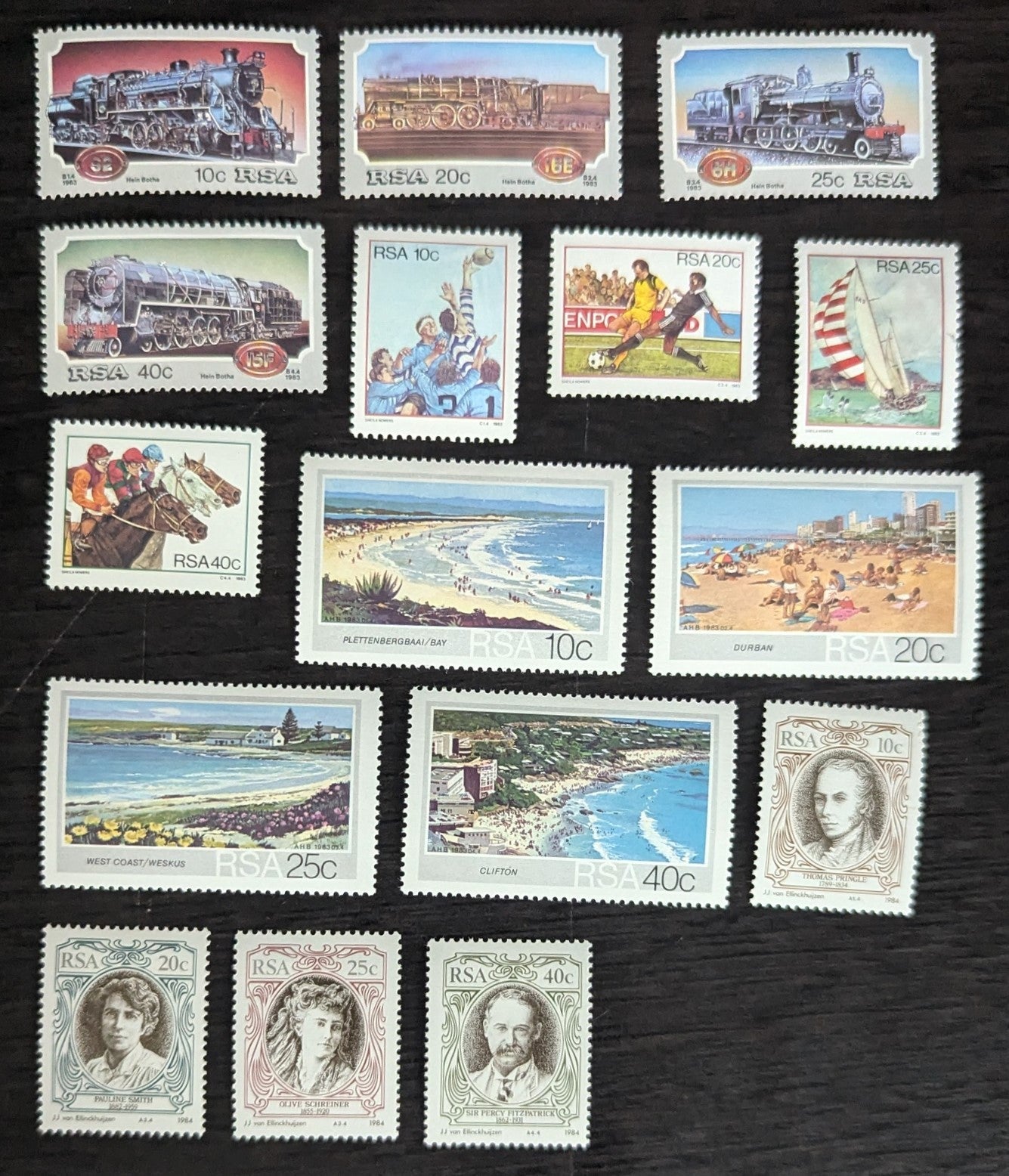 Lot 45 South Africa SC#614-629 1983-1984 Steam Locomotives - English Writers of South Africa Issues, 16 VFOG Singles, Click on Listing to See ALL Pictures, 2017 Scott Cat. $5.95