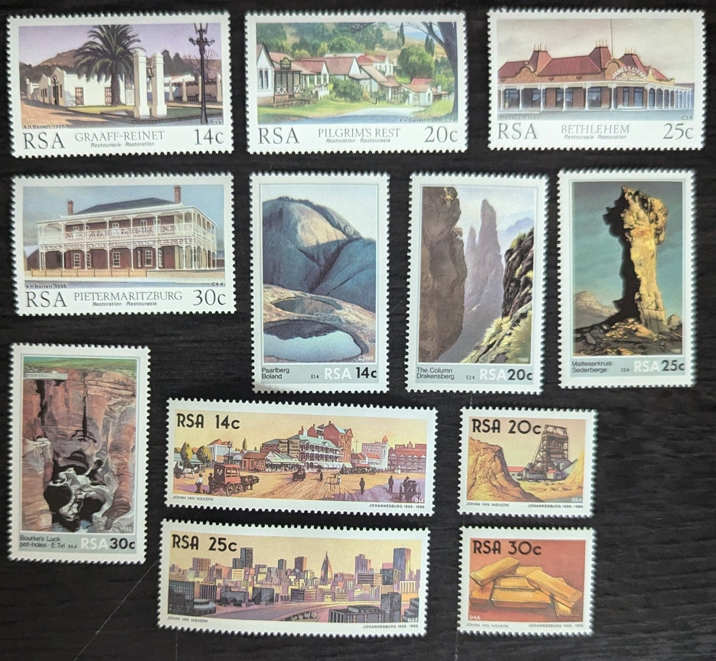 Lot 49 South Africa SC#670-681 1986 Cultural Heritage - Pearl Mountain Issues, 12 VFOG Singles, Click on Listing to See ALL Pictures, 2017 Scott Cat. $9.85