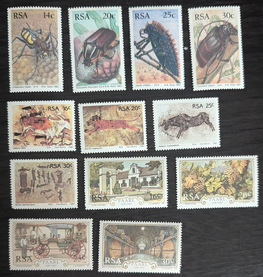 Lot 50 South Africa SC#690-701 1987 Beetles - Paarl, 300th Anniv Issues, 2 VFOG Singles, Click on Listing to See ALL Pictures, 2017 Scott Cat. $9.6