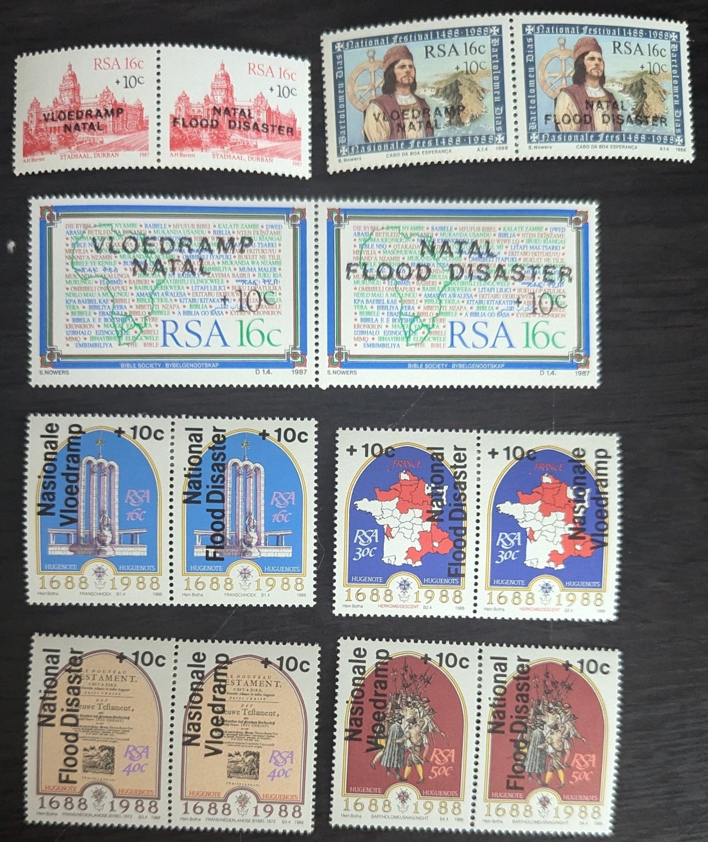 Lot 52 South Africa SC#B12-B18 1987-1988 Surcharged Semi Postal Issues, 7 VFOG Pairs, Click on Listing to See ALL Pictures, 2017 Scott Cat. $10.45