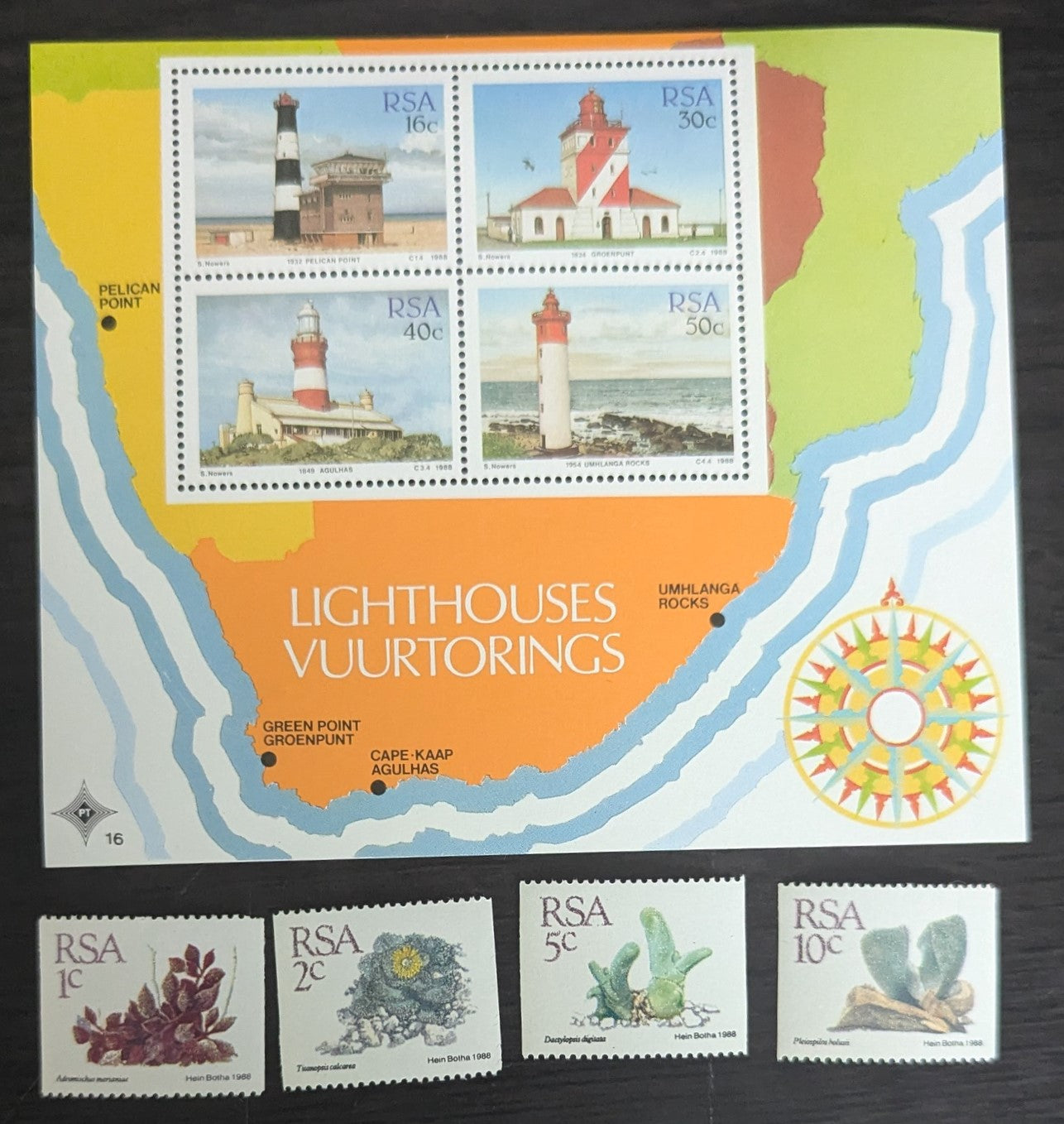 Lot 53 South Africa SC#717a/757 1988 Lighthouses - Succulents issues, 5 VFNH Singles & Souvenir Sheet, Click on Listing to See ALL Pictures, 2017 Scott Cat. $10.5