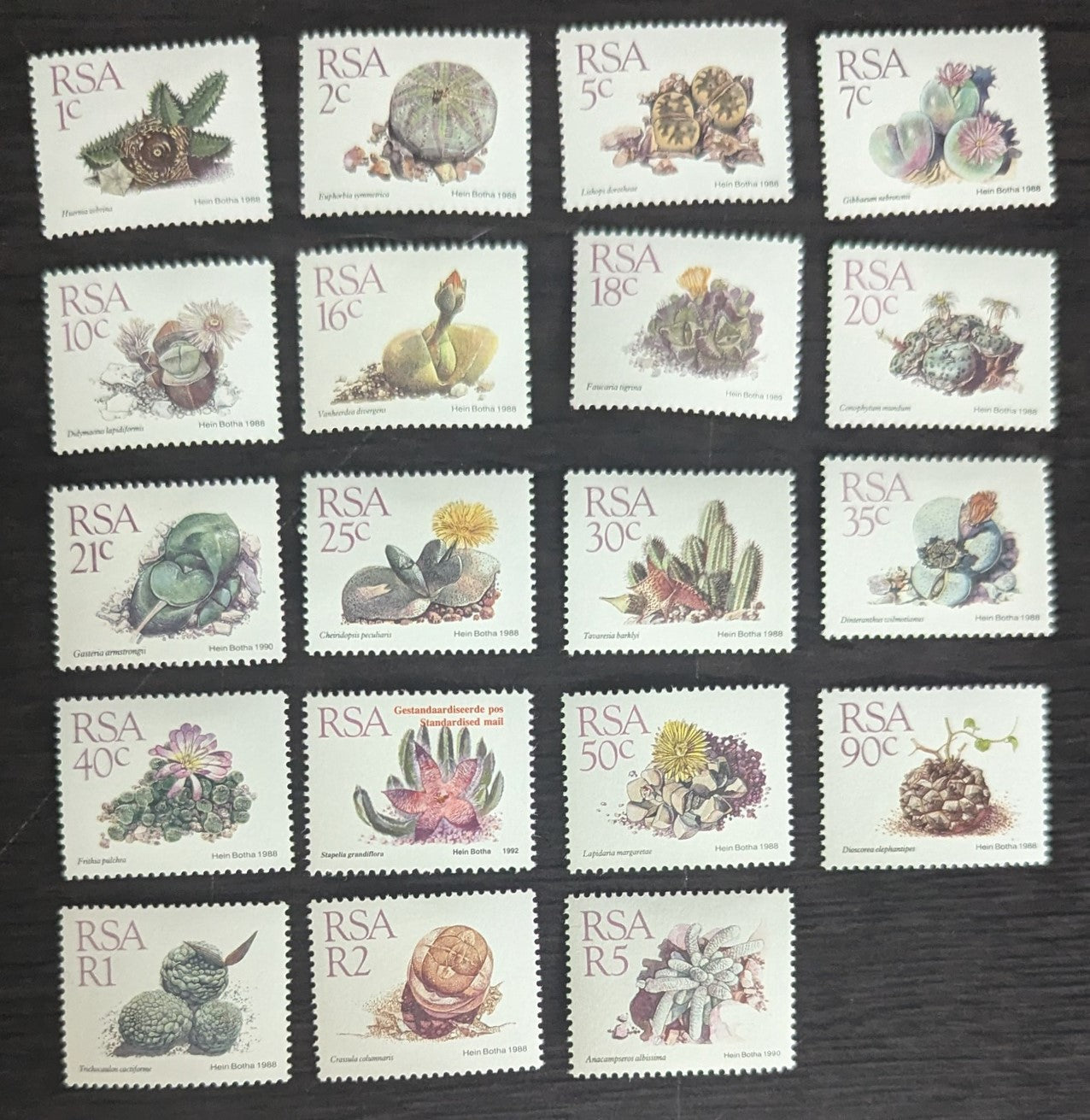 Lot 55 South Africa SC#735-753 1988-1993 Succulents Issue, 19 VFOG Singles, Click on Listing to See ALL Pictures, 2017 Scott Cat. $15.7