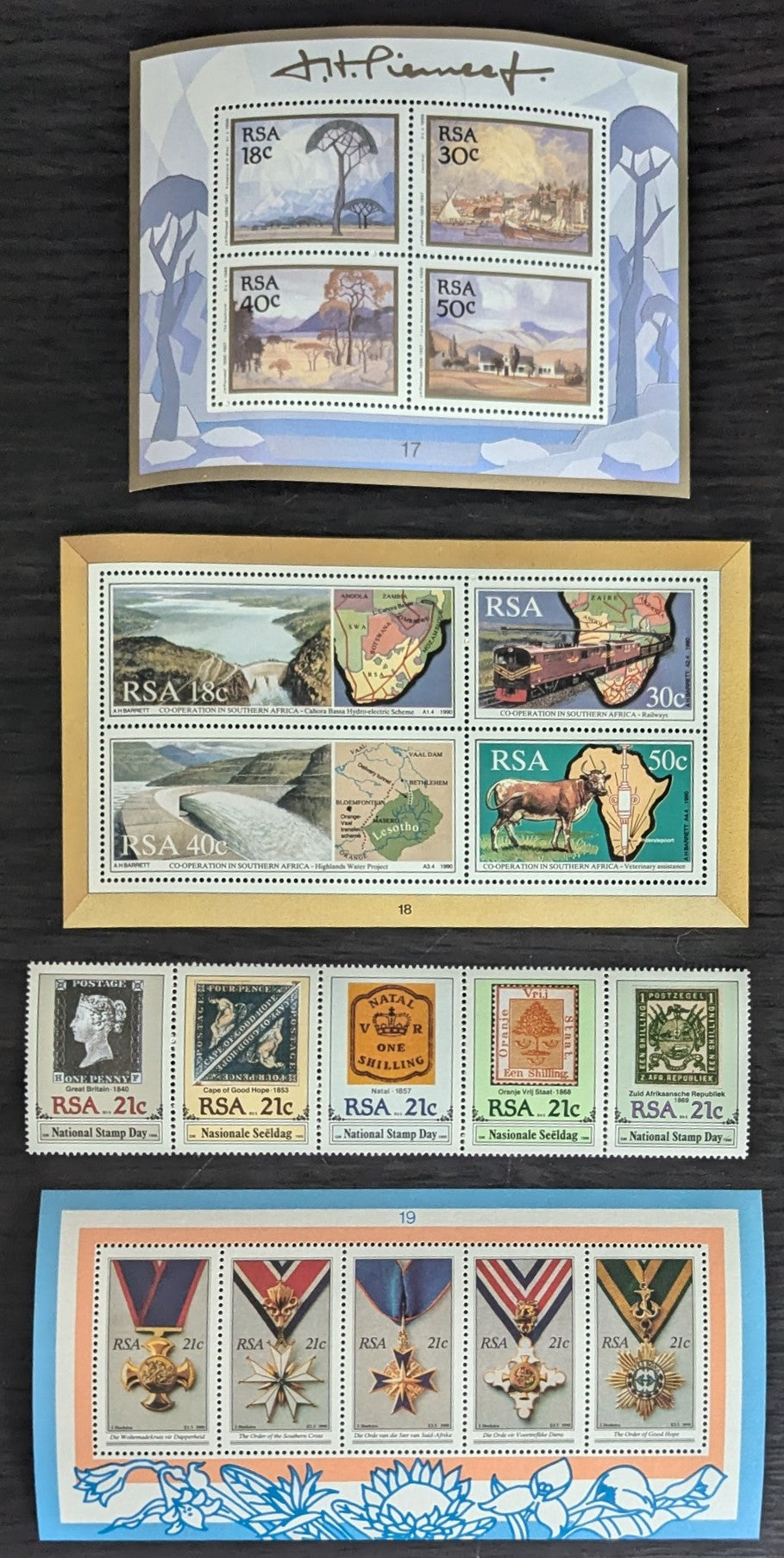 Lot 57 South Africa SC#777a/801a 1989-1990 Paintings by Jacob Hendrik Pierneef - National Decorations Issues, 4 VFNH Souvenir Sheets, Click on Listing to See ALL Pictures, 2017 Scott Cat. $13.5