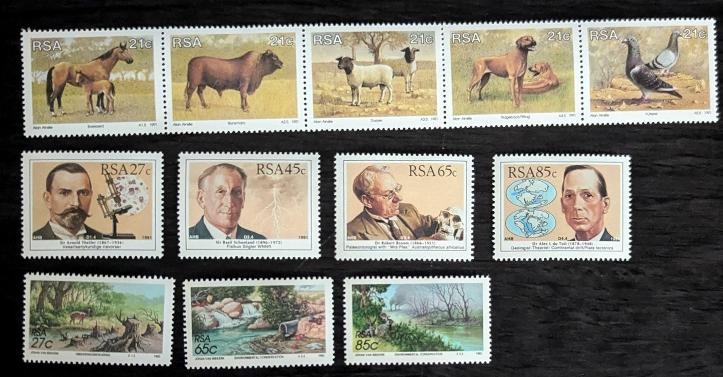 Lot 59 South Africa SC#802/818 1991-1992 Horses - Conservation Issues, 8 VFOG Singles & Strip of 5, Click on Listing to See ALL Pictures, 2017 Scott Cat. $11.75