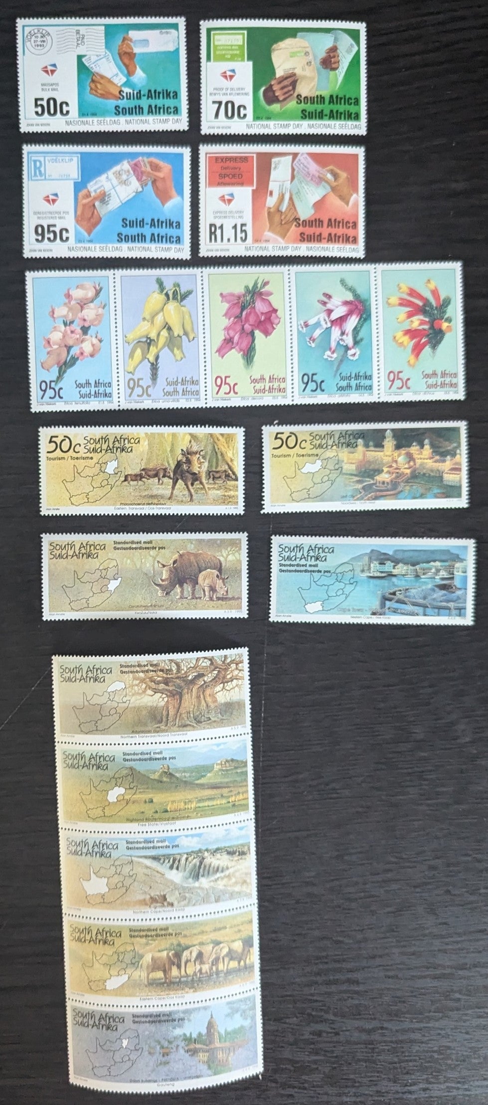 Lot 66 South Africa SC#892-905a 1994-1997 Stamp Day - Tourism Issues, 10 VFOG/NH Singles & Strips of 5, Click on Listing to See ALL Pictures, 2017 Scott Cat. $13.4