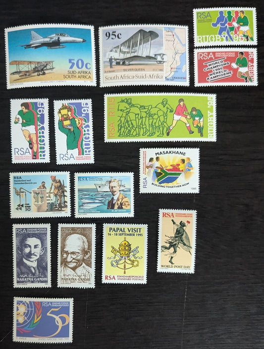 Lot 67 South Africa SC#906/922 1995 South African Airforce, 75th Anniv - UN 50th Anniv Issues, 15 VFOG Singles, Click on Listing to See ALL Pictures, 2017 Scott Cat. $10.7