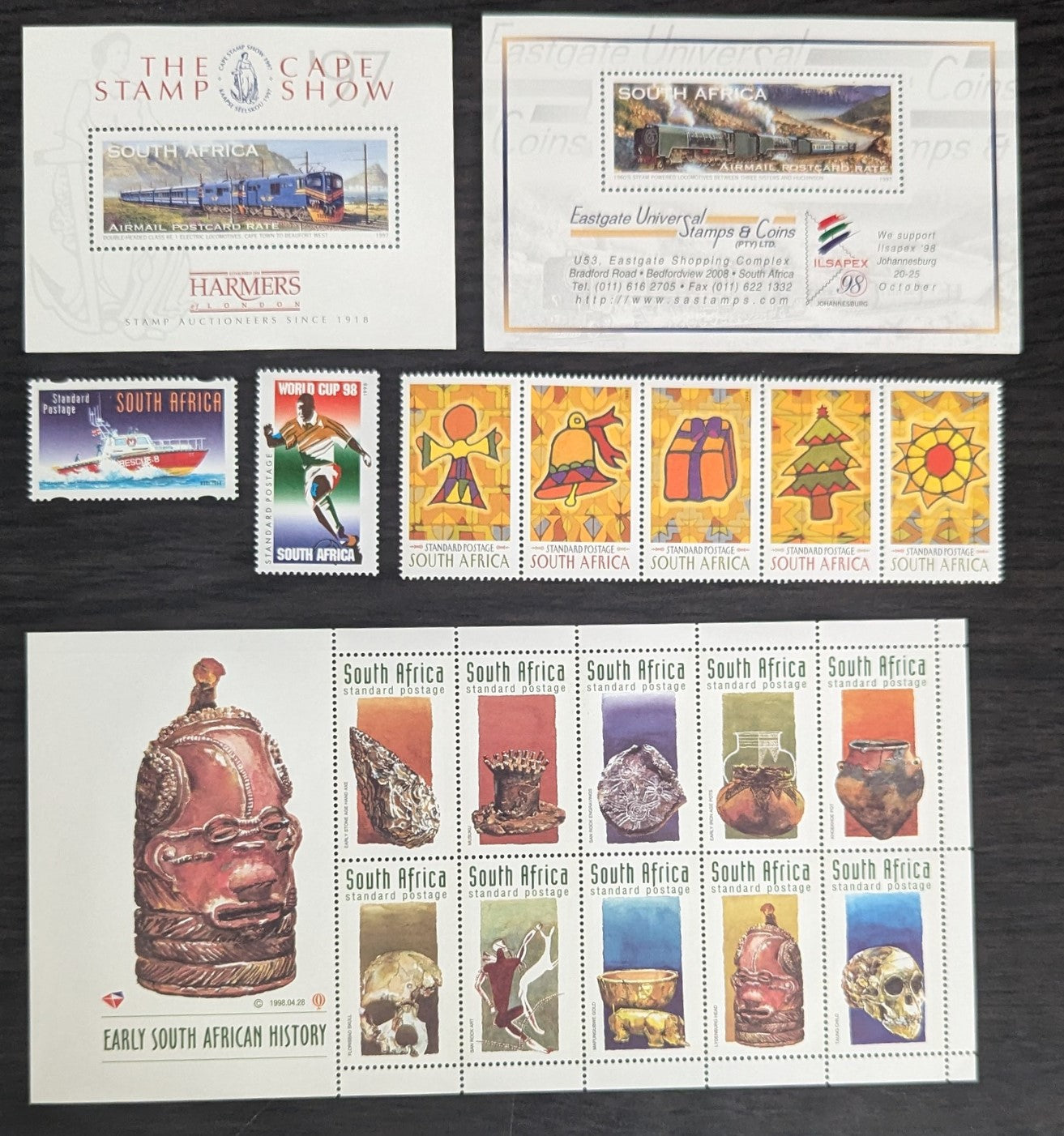 Lot 81 South Africa SC#1021/C9a 1997-1998 Blue Train Airmails - Christmas Issues, 6 VFNH Singles, Souvenir Sheets & Strip of 5, Click on Listing to See ALL Pictures, 2017 Scott Cat. $12.6