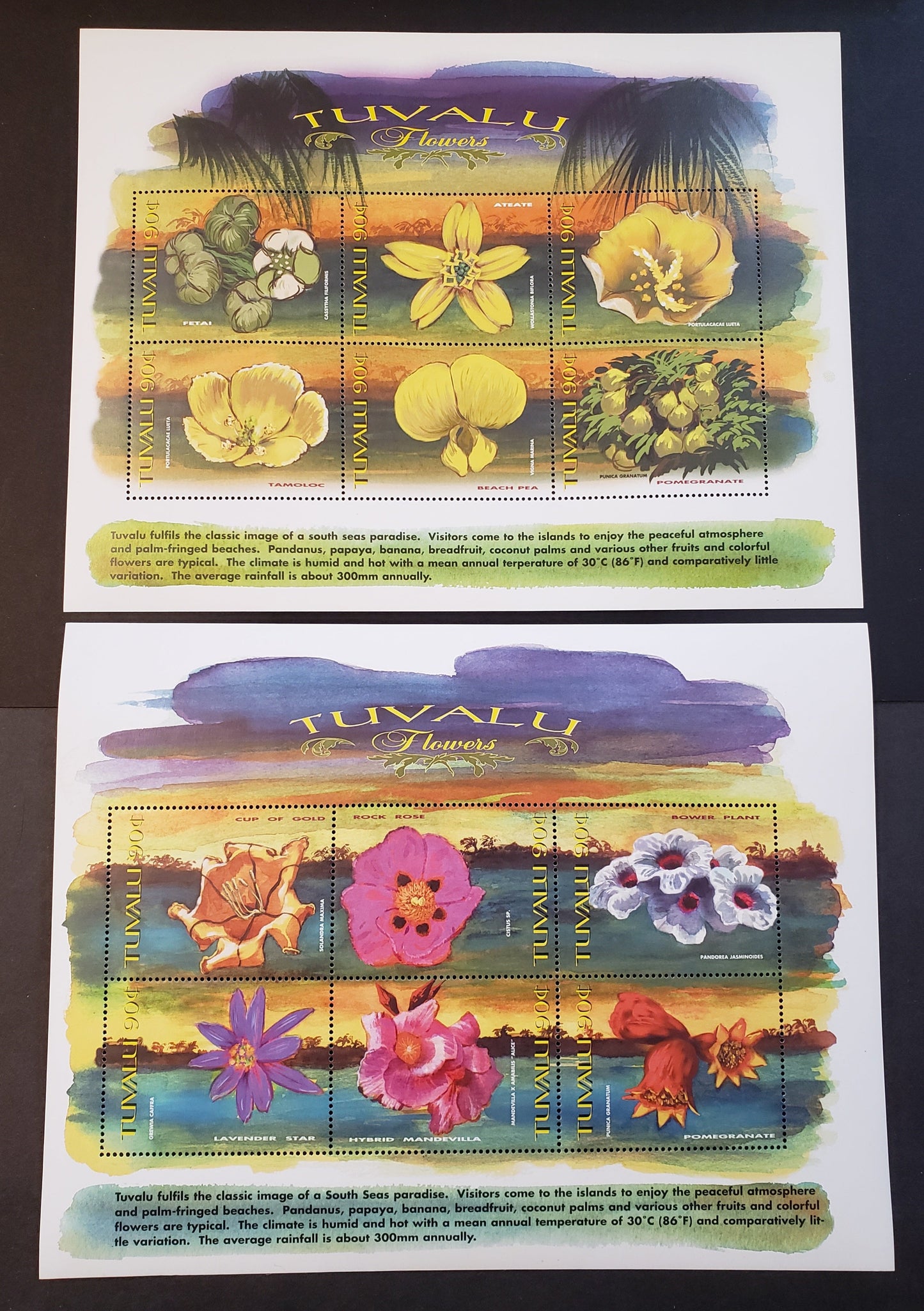 Lot 124 Tuvalu SC#810/811 1999 Flowers Issue, 2 VFNH Sheets Of 6, Click on Listing to See ALL Pictures, 2017 Scott Cat. $15.5