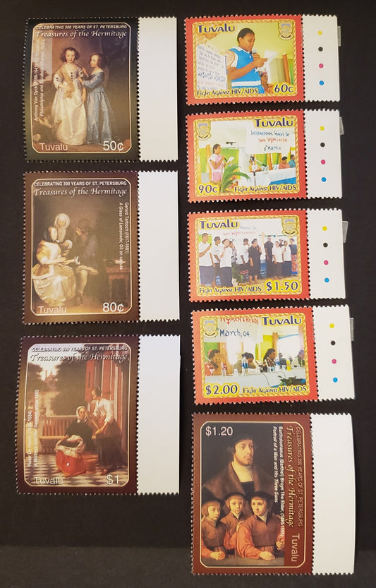 Lot 145 Tuvalu SC#943/951 2004 Paintings By The Hermitage / Fight Against HIV And AIDS Issues, 8 VFNH Singles, Click on Listing to See ALL Pictures, 2017 Scott Cat. $14.25