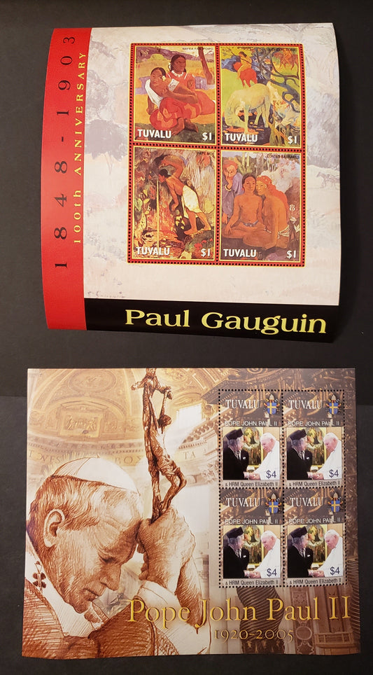 Lot 148 Tuvalu SC#941/957 2004 Paul Gauguin / Pope John Paul II Issues, 2 VFNH Sheets Of 4, Click on Listing to See ALL Pictures, 2017 Scott Cat. $18