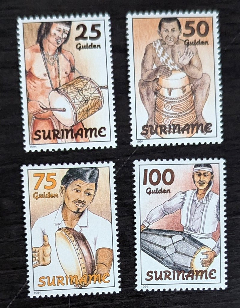 Lot 180 Surinam SC#965-968 1994 Traditional Musical Instruments Issue, 4 VFNH Singles, Click on Listing to See ALL Pictures, 2017 Scott Cat. $16