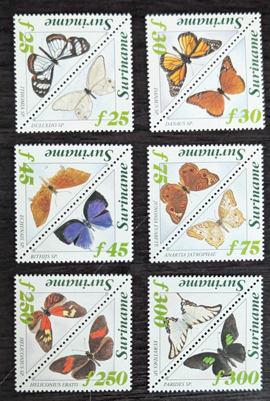 Lot 182 Surinam SC#976a-984a 1994 Butterflies Issues, 6 VFNH Pairs, Click on Listing to See ALL Pictures, 2017 Scott Cat. $24.15