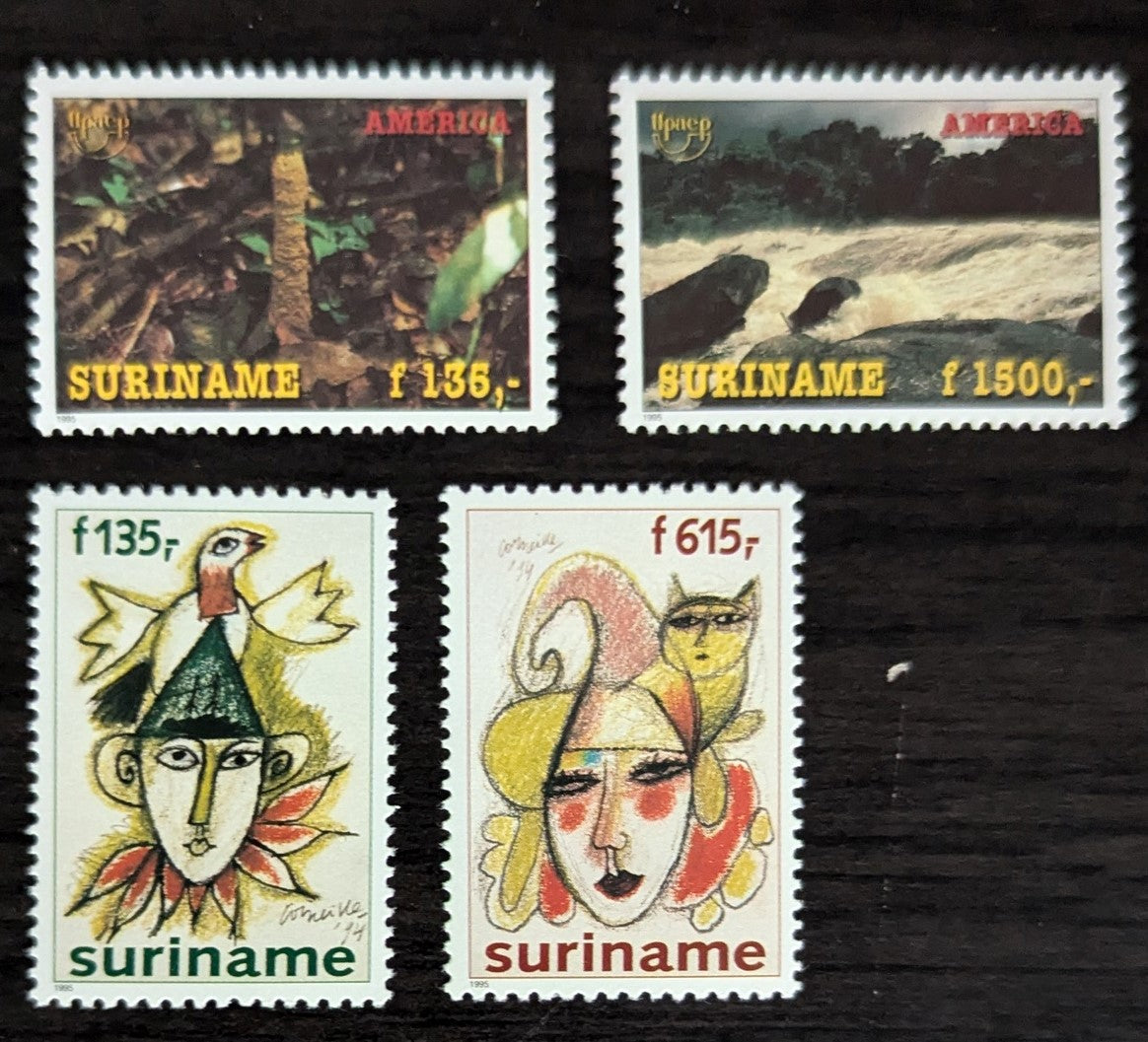 Lot 187 Surinam SC#1020/1027 1995 Environmental Protection - Paintings of Jesters Issues, 4 VFNH Singles, Click on Listing to See ALL Pictures, 2017 Scott Cat. $18.25