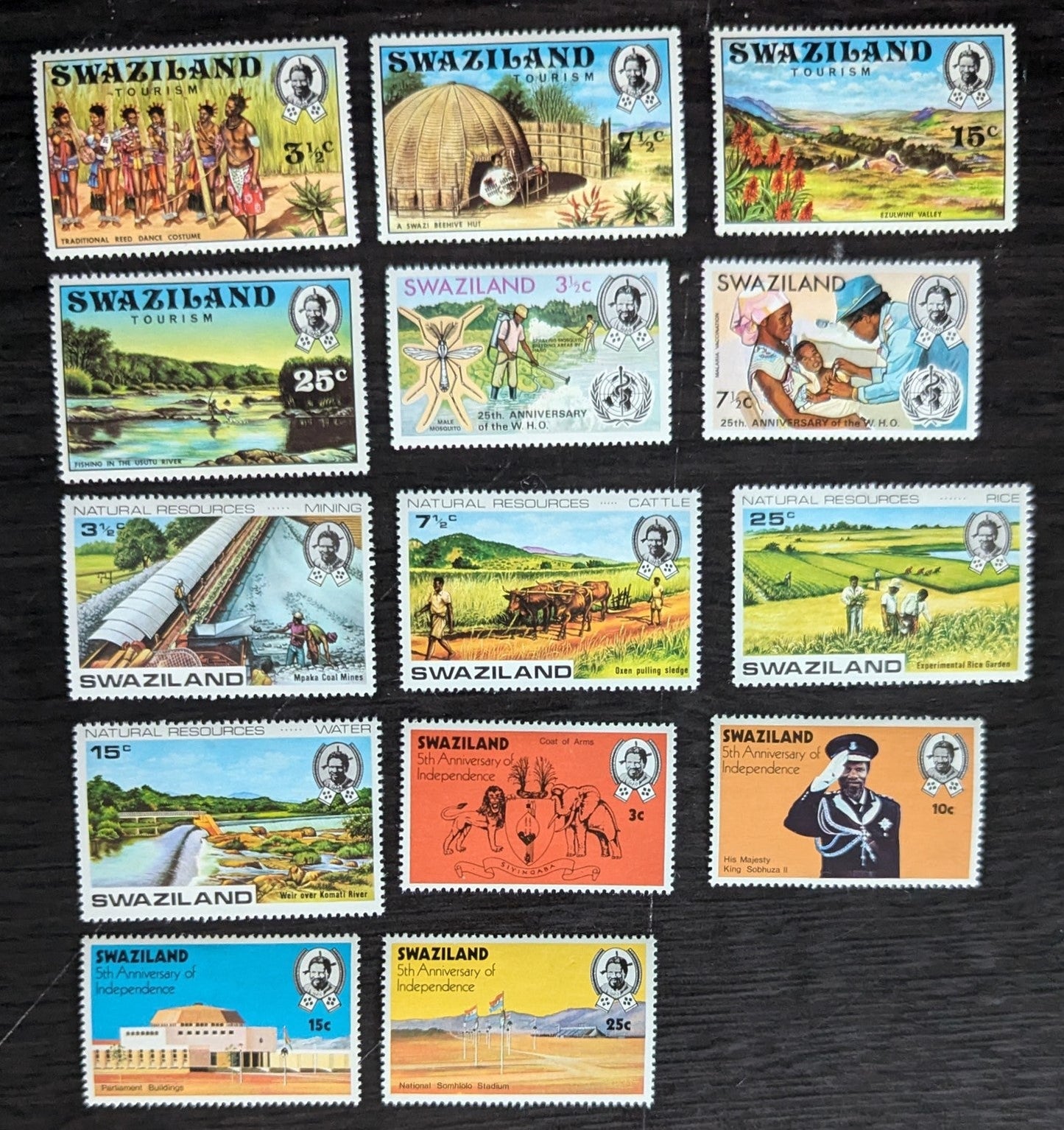 Lot 193 Swaziland SC#193-206 1972-1973 Traditional Reed Dancers - Swaziland Coat of Arms Issue, 14 VFOG Singles, Click on Listing to See ALL Pictures, 2017 Scott Cat. $5.35