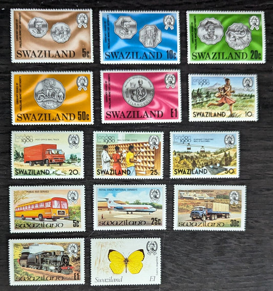 Lot 197 Swaziland SC#333/402 1979-1982 Coins - Butterflies Issues, 14 VFOG/NH Singles, Click on Listing to See ALL Pictures, 2017 Scott Cat. $11.35