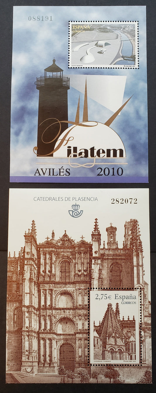 Lot 1 Spain SC#3702/3755 2010 Cathedrales Of Plasencia / International Cultural Center Issues, 2 VFNH Souvenir Sheets, Click on Listing to See ALL Pictures, 2017 Scott Cat. $13.75