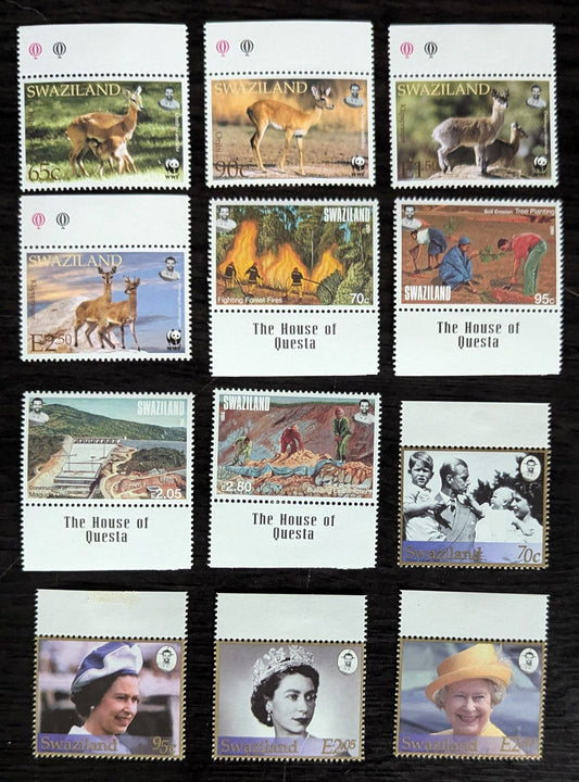 Lot 219 Swaziland SC#698-709 2001-2002 WWF - Reign Of QE II Issues, 12 VFNH Singles, Click on Listing to See ALL Pictures, 2017 Scott Cat. $14.75