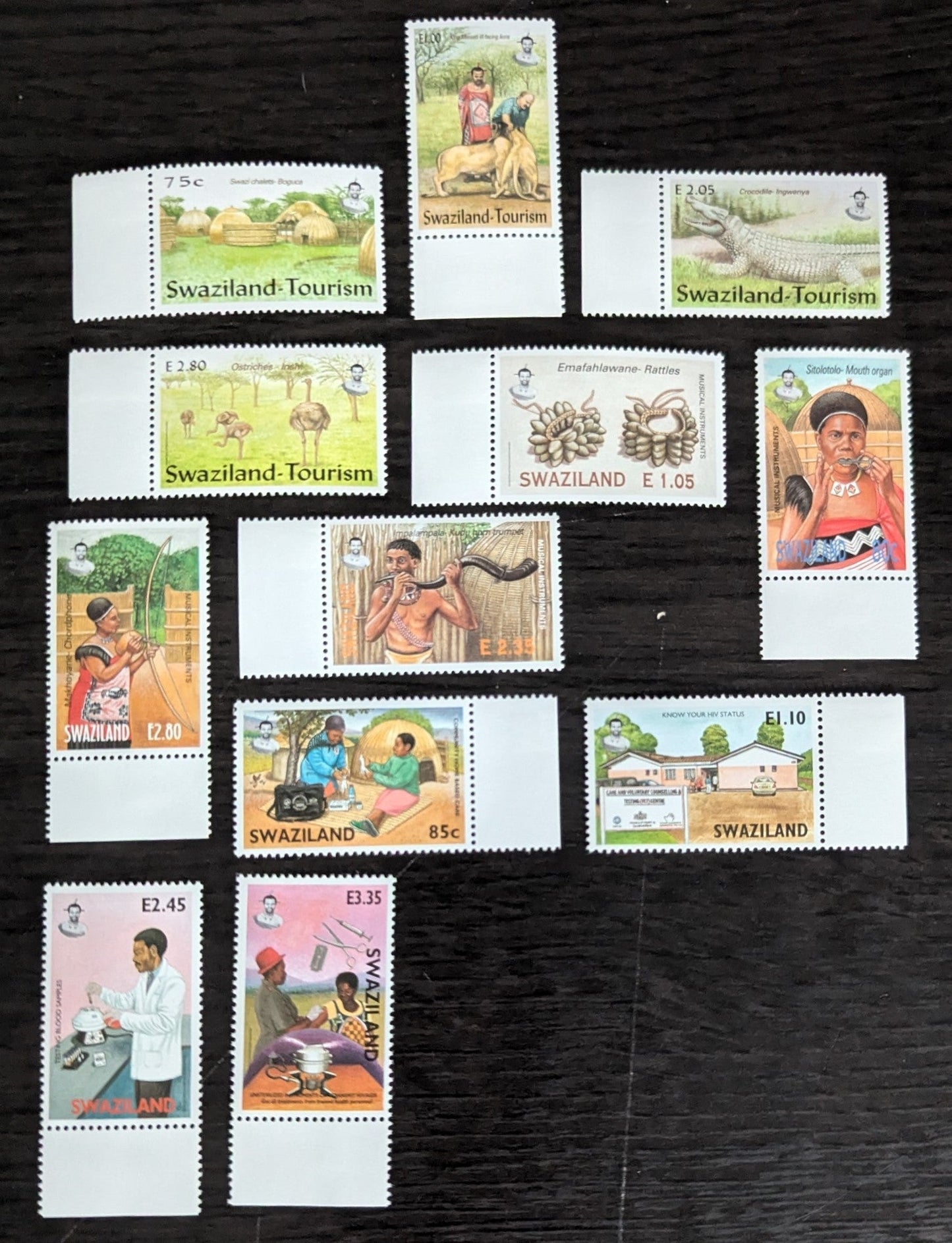 Lot 220 Swaziland SC#711-722 2002-2004 Tourism - AIDS Prevention Issues, 12 VFNH Singles, Click on Listing to See ALL Pictures, 2017 Scott Cat. $13.25