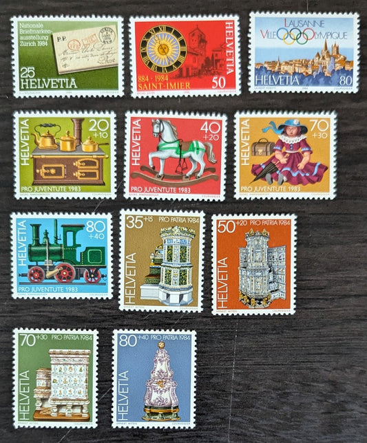 Lot 260 Switzerland SC#744/B508 1983-1984 Selection Of Permanent Headquarters for Olympic Committee - Ceramic Tiled Stoves Issues, 11 VFOG Singles, Click on Listing to See ALL Pictures, 2017 Scott Cat. $14